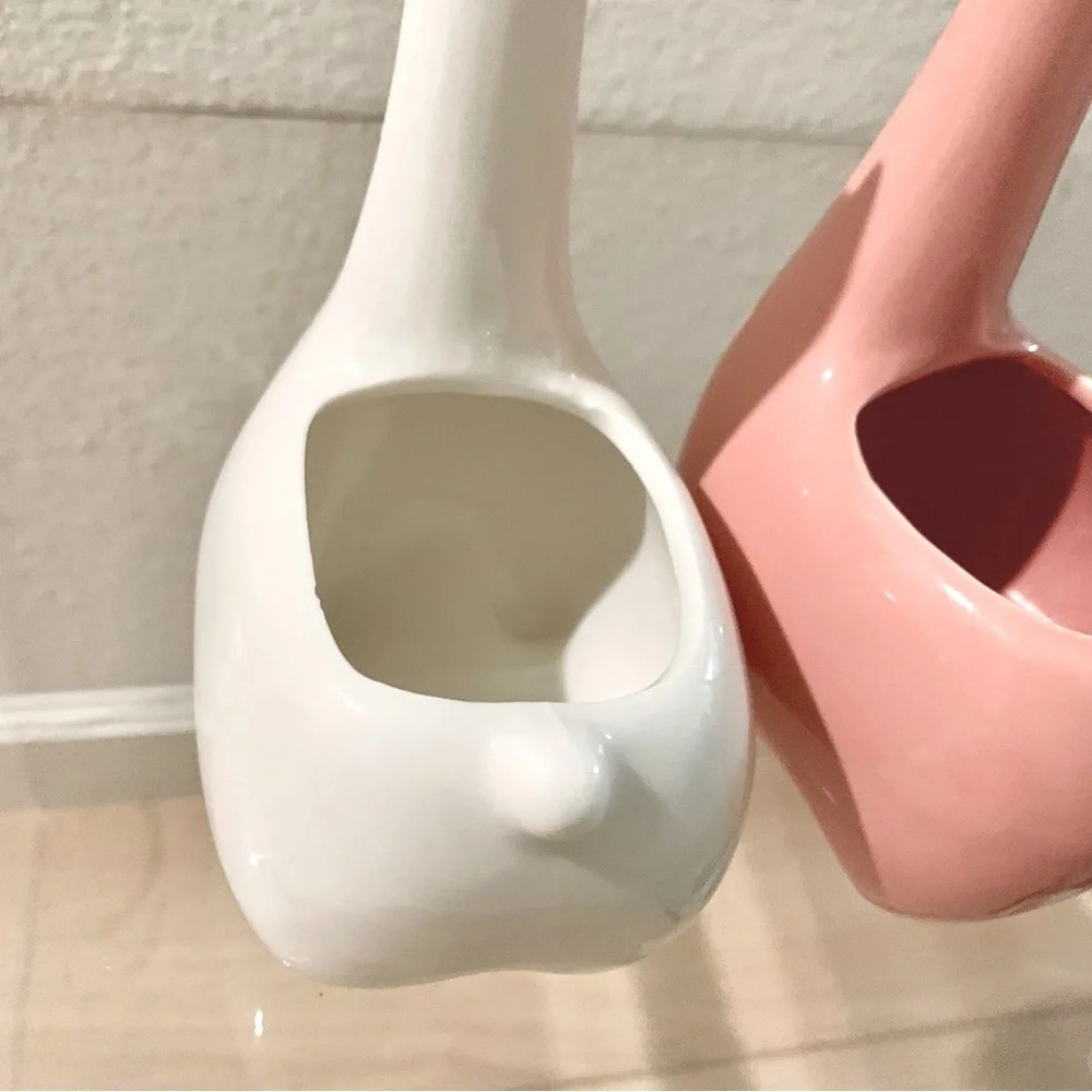 🦙 2 Pink White Llama Mini Planter Vases Porcelain Home Decor